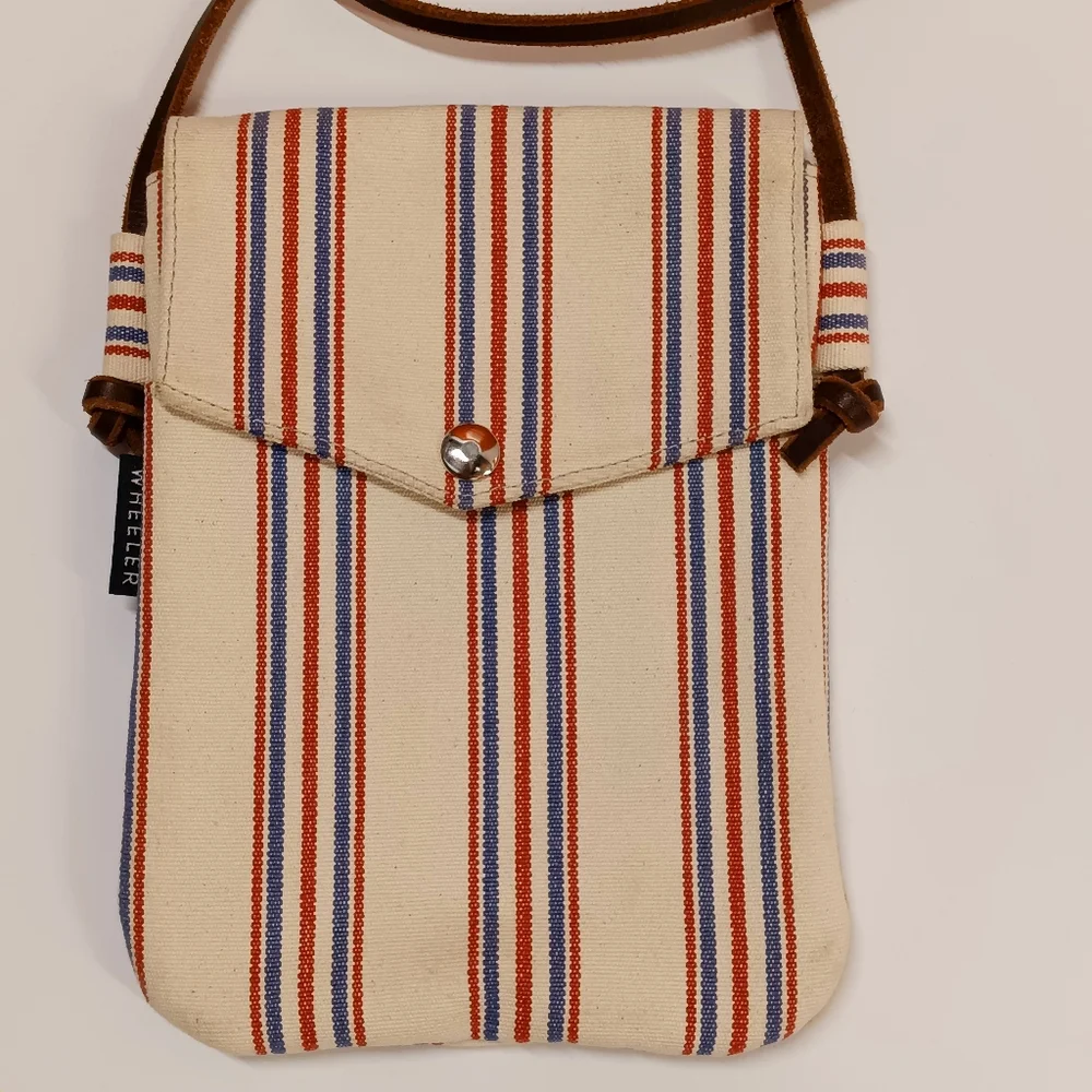 Wheeler Bag Co. Hand-crafted Ticking Railroad Stripe Canvas + Leather Crossbody